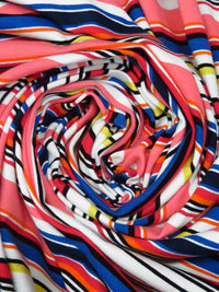 Imperial Red/Watermelon Pink/White/Multi Cotton/Lycra Horizontal Stripe Print Jersey Knit - Robert Kaufman - 58W
