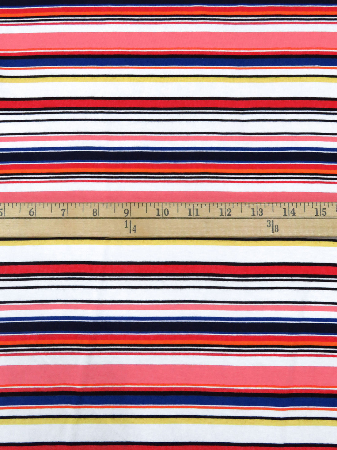 Imperial Red/Watermelon Pink/White/Multi Cotton/Lycra Horizontal Stripe Print Jersey Knit - Robert Kaufman - 58W