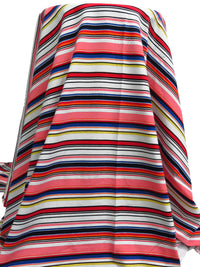 Imperial Red/Watermelon Pink/White/Multi Cotton/Lycra Horizontal Stripe Print Jersey Knit - Robert Kaufman - 58W
