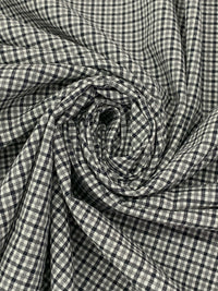 Midnight Ocean Blue/Stone Gray/White Cotton/Polyester/Wool Puckered Plaid Check Suiting 59W