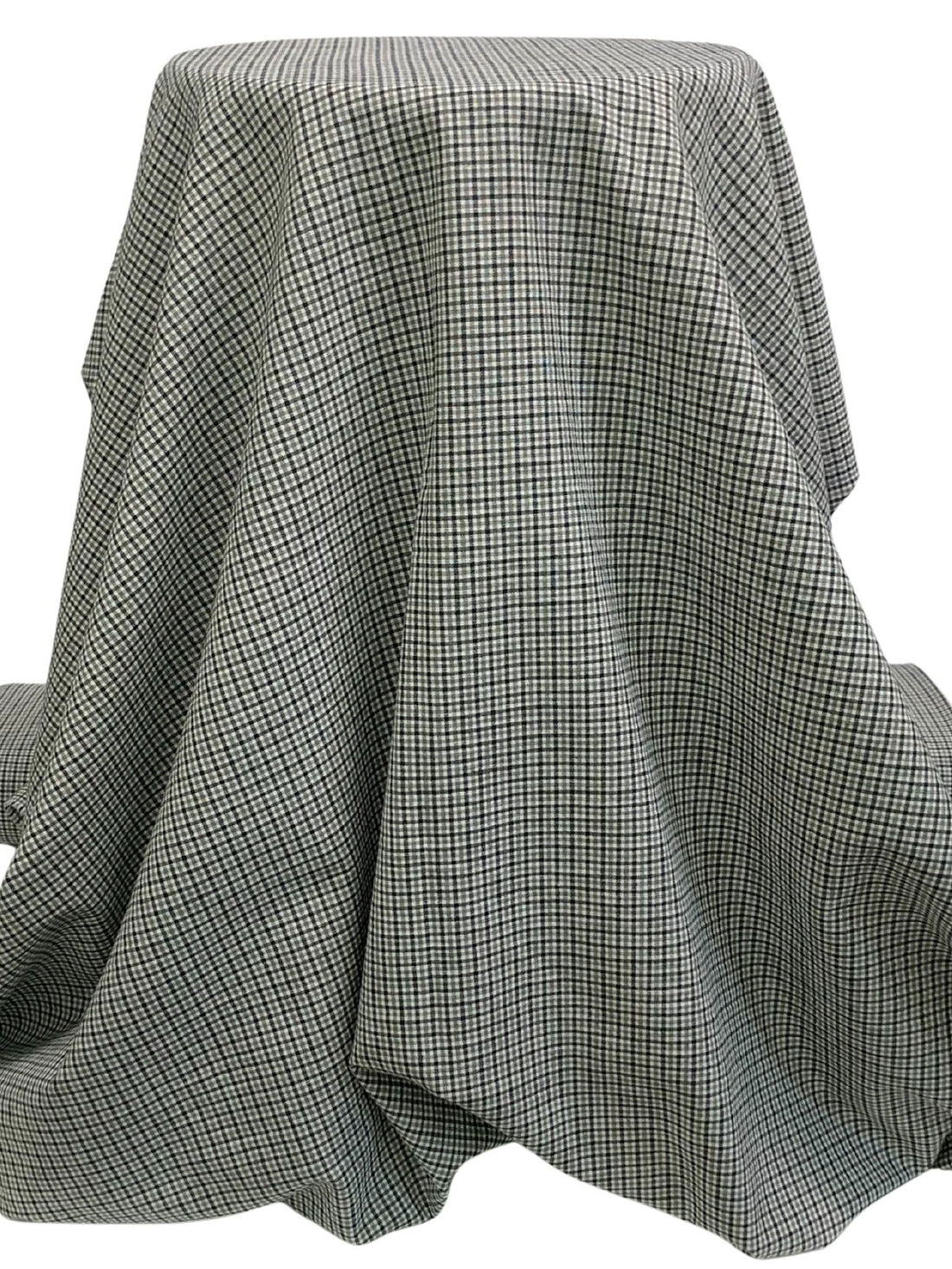 Midnight Ocean Blue/Stone Gray/White Cotton/Polyester/Wool Puckered Plaid Check Suiting 59W
