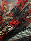 Crimson Red/White/Black/Multi 100% Nylon Floral Medallion Print Point d'Esprit Netting 65W