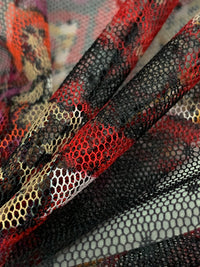 Crimson Red/White/Black/Multi 100% Nylon Floral Medallion Print Point d'Esprit Netting 65W