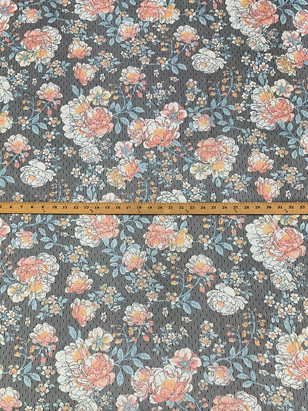 Cyan Azure/Blazing Orange/Black/Multi 100% Nylon Floral Print Point d'Esprit Netting 56W