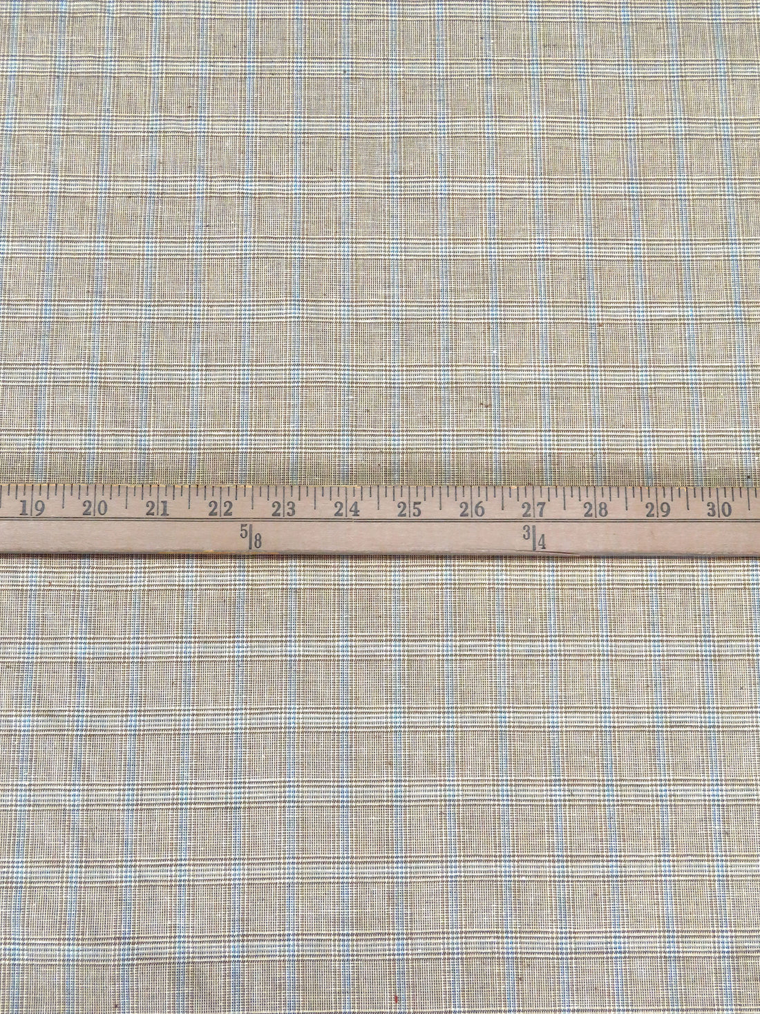 Dark Tan/Cream/Pale Cerulean 100% Cotton Glen Plaid Weave Suiting 58W