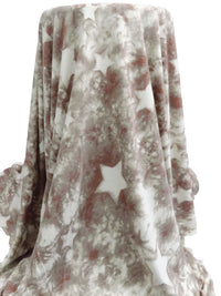 Liver/White/Calico Rock Polyester/Rayon/Lycra Grunge Star Print French Terry Knit - Robert Kaufman - 58W