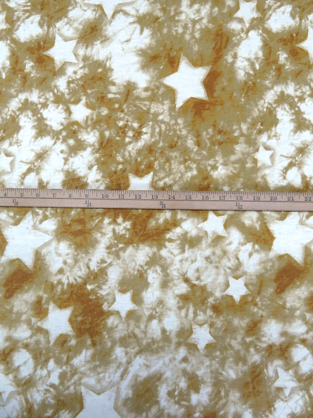 Golden Brown/White/Dark Tan/Multi Polyester/Rayon/Lycra Grunge Star Print French Terry Knit - Robert Kaufman - 58W