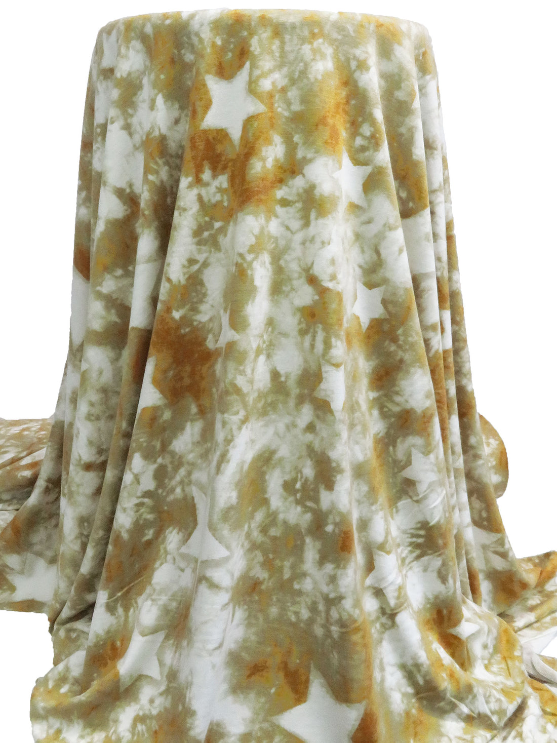 Golden Brown/White/Dark Tan/Multi Polyester/Rayon/Lycra Grunge Star Print French Terry Knit - Robert Kaufman - 58W