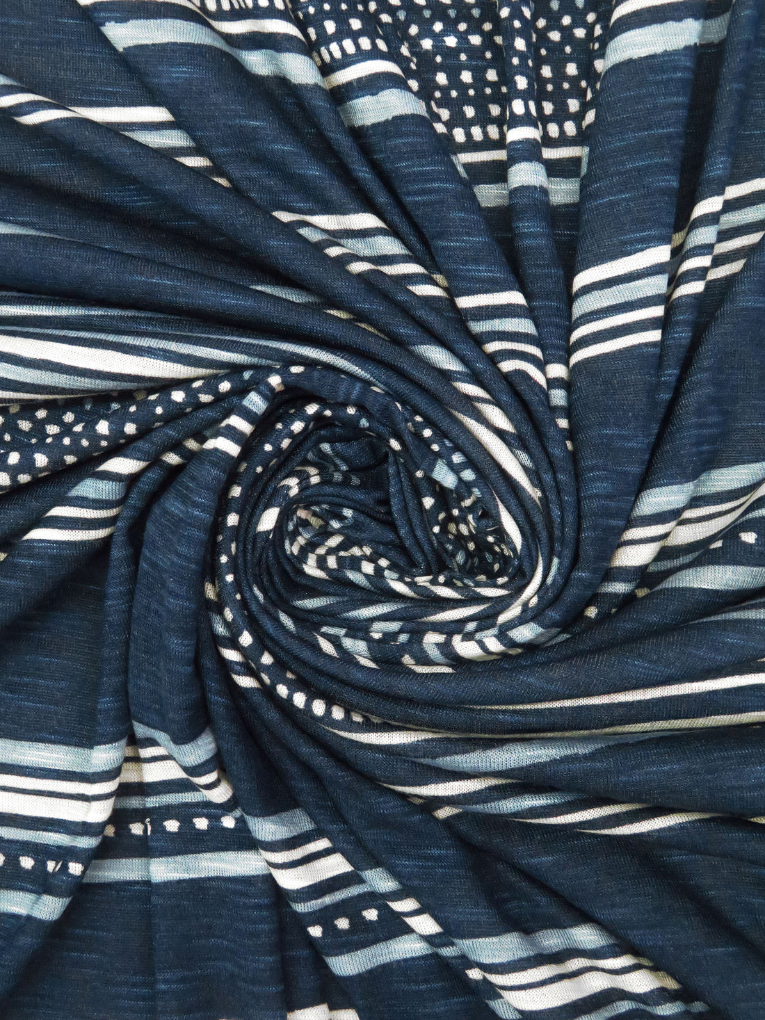 Navy/Slate Blue/White Rayon/Lycra Multi Stripe Slubbed Jersey Knit 54W