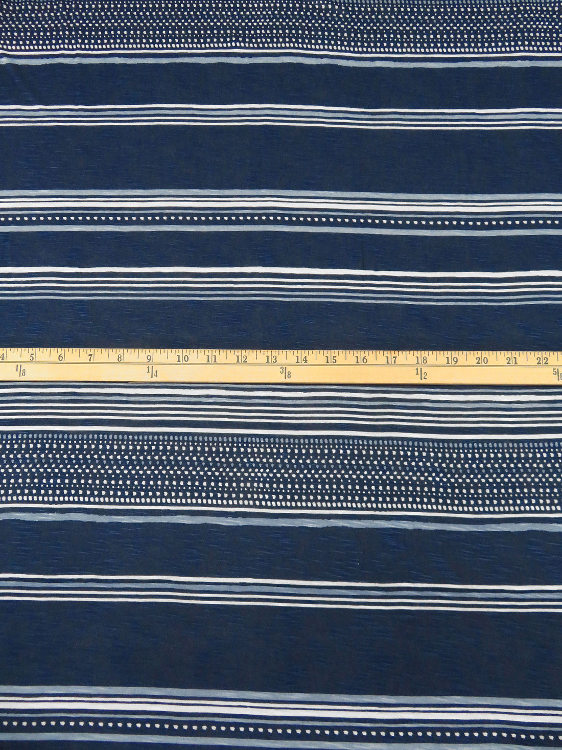 Navy/Slate Blue/White Rayon/Lycra Multi Stripe Slubbed Jersey Knit 54W