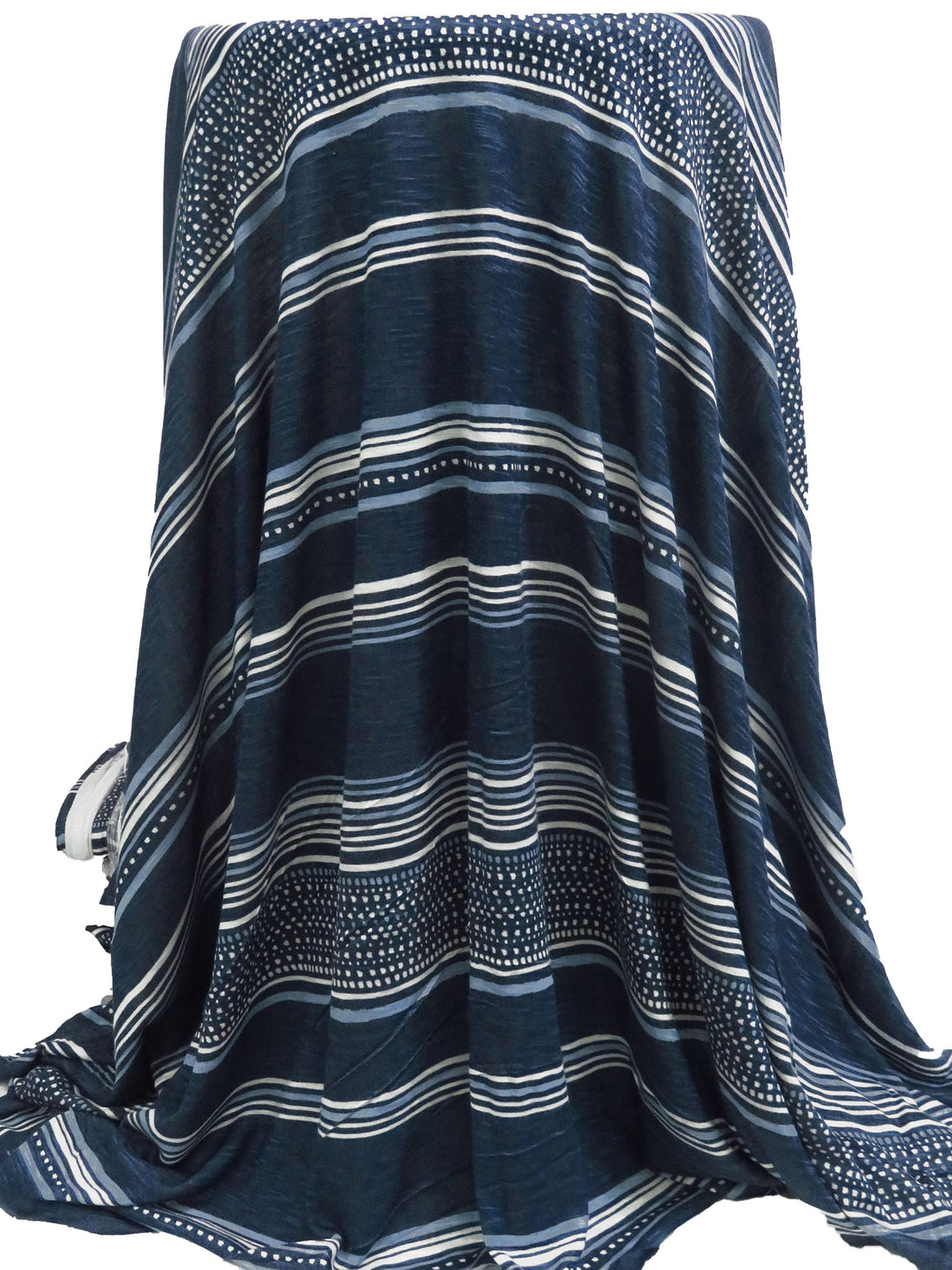 Navy/Slate Blue/White Rayon/Lycra Multi Stripe Slubbed Jersey Knit 54W