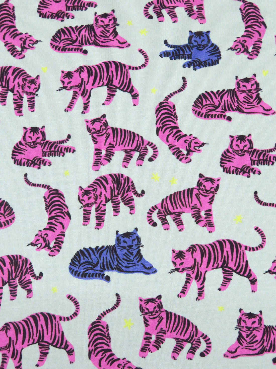 Italian Ice/Pale Magenta/Black/Multi Cotton/Lycra Playful Tiger Print Jersey Knit - Robert Kaufman - 56W