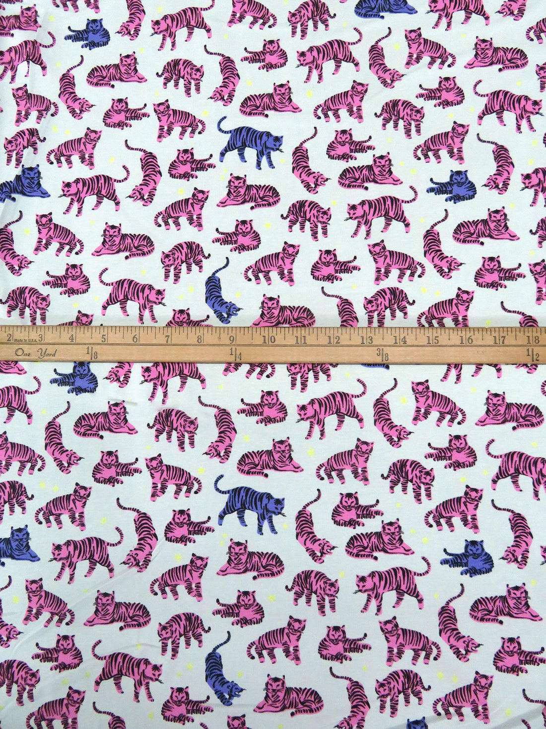 Italian Ice/Pale Magenta/Black/Multi Cotton/Lycra Playful Tiger Print Jersey Knit - Robert Kaufman - 56W