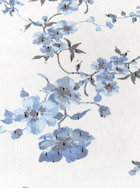 White/Bright Cerulean/Black/Multi 100% Nylon Floral Branches Print Point d'Esprit Netting  58W