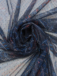 Dark Navy/Crimson/Ghost White/Multi 100% Nylon Floral Paisley Print Point d'Esprit Netting  59W