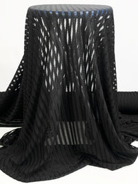 Black Polyester/Lycra Vertical Stripe Design Stretch Lace Netting 60W