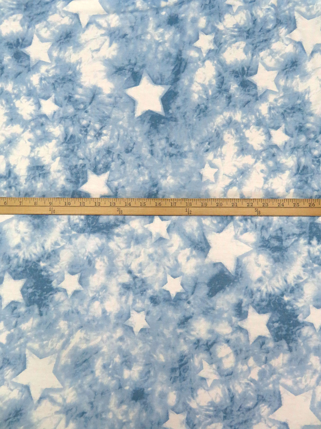 Cerulean Frost/Slate Blue/White Polyester/Rayon/Lycra Grunge Star Print French Terry Knit - Robert Kaufman - 58W