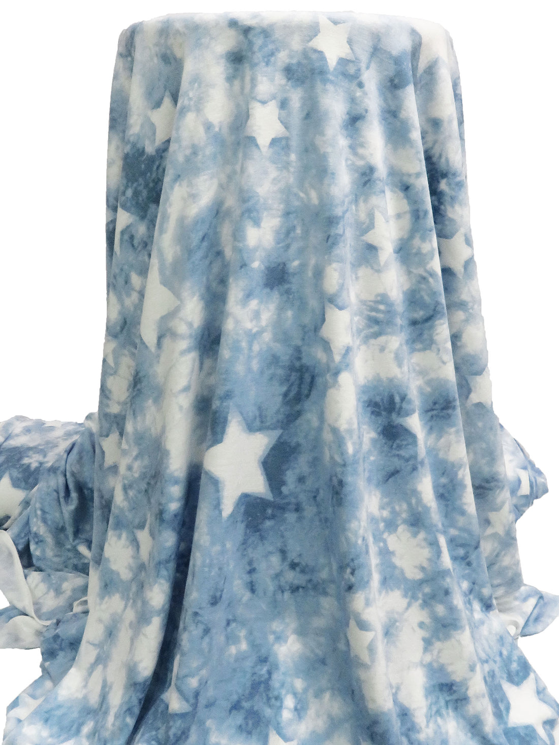 Cerulean Frost/Slate Blue/White Polyester/Rayon/Lycra Grunge Star Print French Terry Knit - Robert Kaufman - 58W