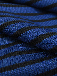 Deep  Sapphire/Black 100% Polyester Horizontal Stripe Weave Shimmer Rib Knit 56W