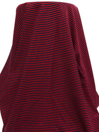 Dark Navy/Crimson Cotton/Lycra Horizontal Stripe Weave Jersey Knit - Robert Kaufman - 59W