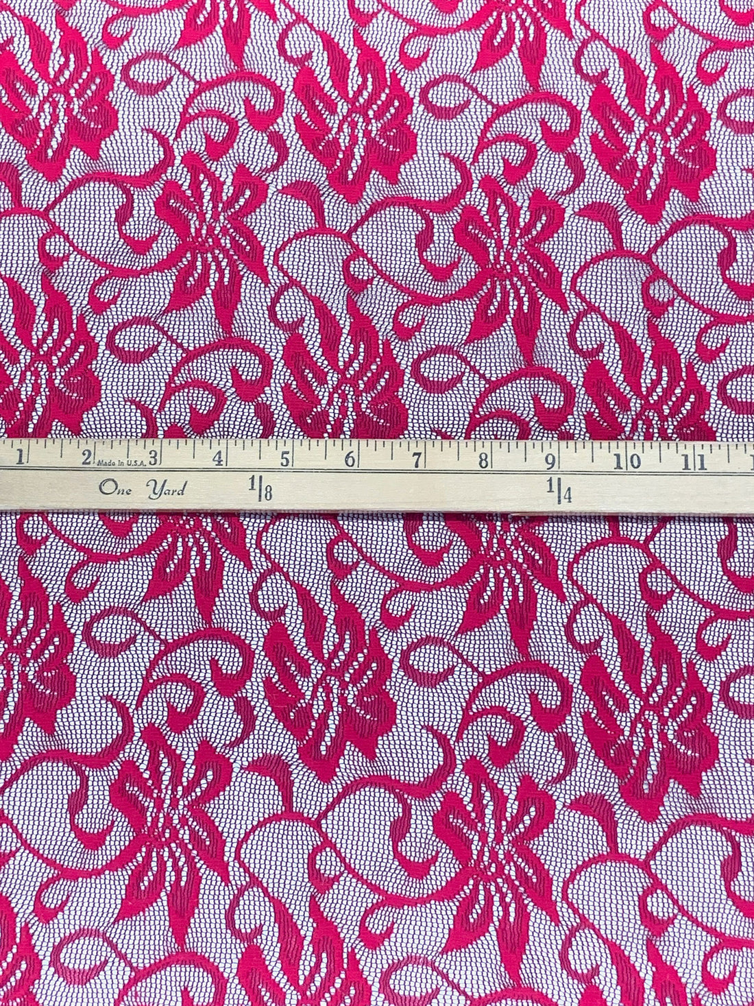 Deep French Rose 100% Polyester Floral Weave Lace Netting 54W