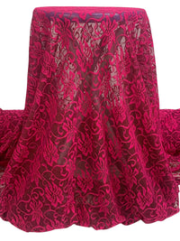 Deep French Rose 100% Polyester Floral Weave Lace Netting 54W