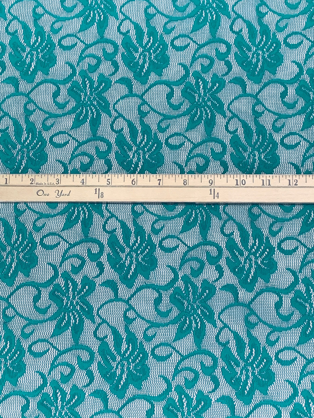 Teal 100% Polyester Floral Weave Lace Netting 54W
