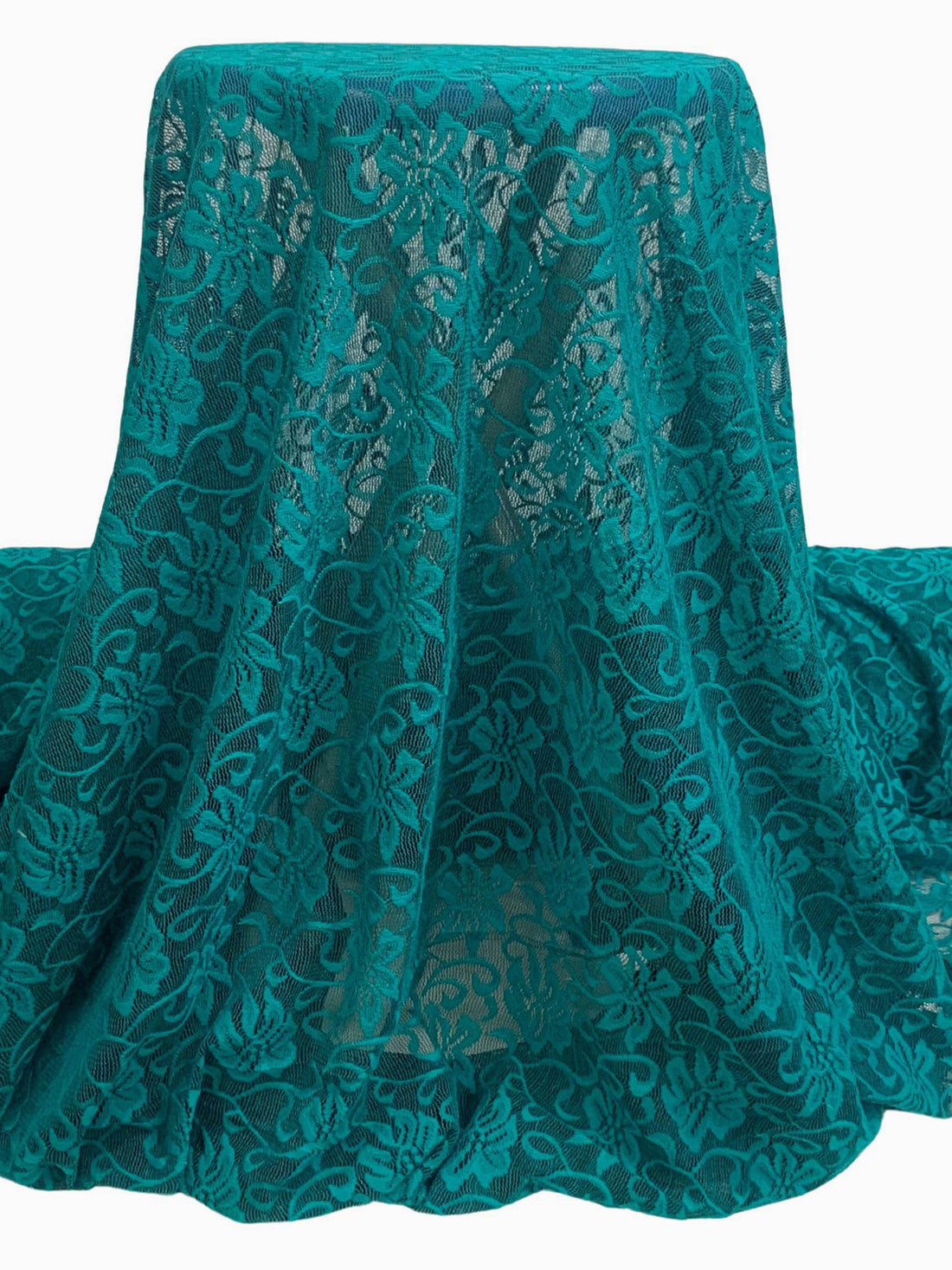 Teal 100% Polyester Floral Weave Lace Netting 54W