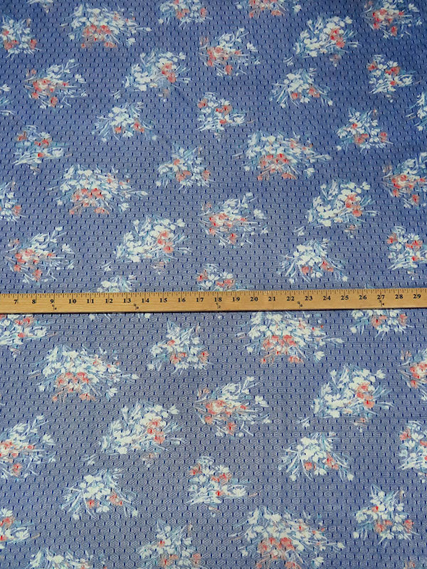 True Blue/Salmon/Soft White/Multi 100% Nylon Floral Print Point d'Esprit Netting 53W