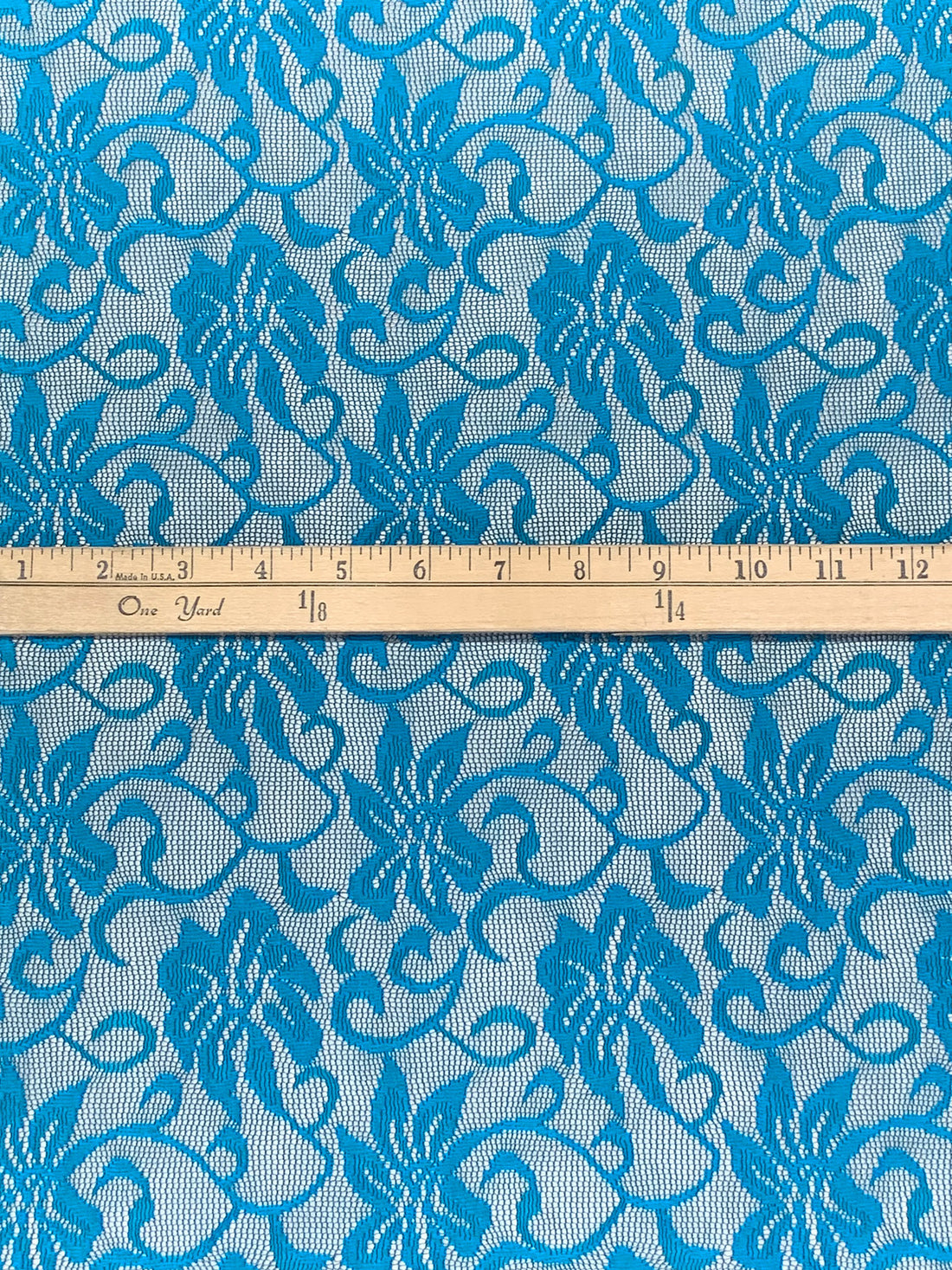 Cyan Cornflower Blue 100% Polyester Floral Weave Lace Netting 54W