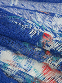 True Blue/Salmon/Soft White/Multi 100% Nylon Floral Print Point d'Esprit Netting 53W