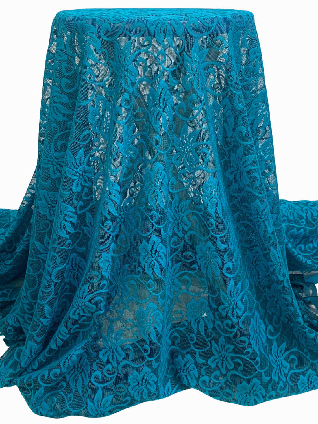 Cyan Cornflower Blue 100% Polyester Floral Weave Lace Netting 54W