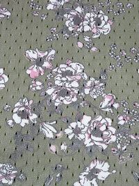 Moss Green/Ballet Pink/White/Multi 100% Nylon Floral Print Point d'Esprit Netting  58W