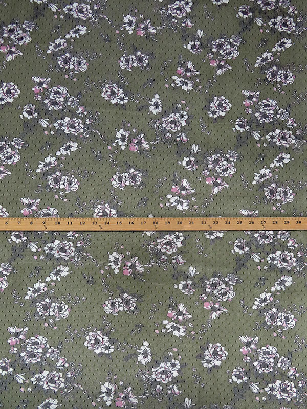 Moss Green/Ballet Pink/White/Multi 100% Nylon Floral Print Point d'Esprit Netting  58W