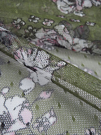 Moss Green/Ballet Pink/White/Multi 100% Nylon Floral Print Point d'Esprit Netting  58W