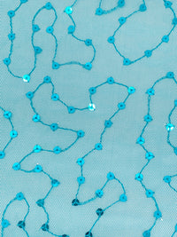 Caribbean Blue 100% Nylon Embroidered Meandering Sequins On Netting - Famous Dress Designer - 56W