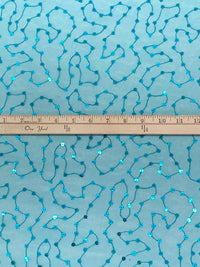 Caribbean Blue 100% Nylon Embroidered Meandering Sequins On Netting - Famous Dress Designer - 56W