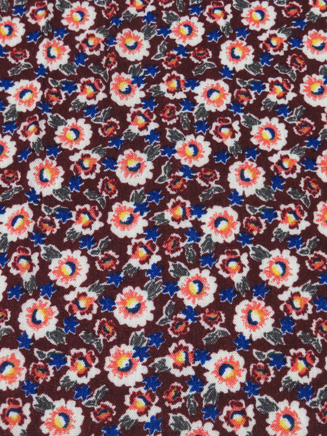 Burgundy/Bright Begonia Pink/Dark Azure Blue/Multi 100% Rayon Floral Print Crinkle Challis 56W