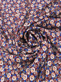 Burgundy/Bright Begonia Pink/Dark Azure Blue/Multi 100% Rayon Floral Print Crinkle Challis 56W