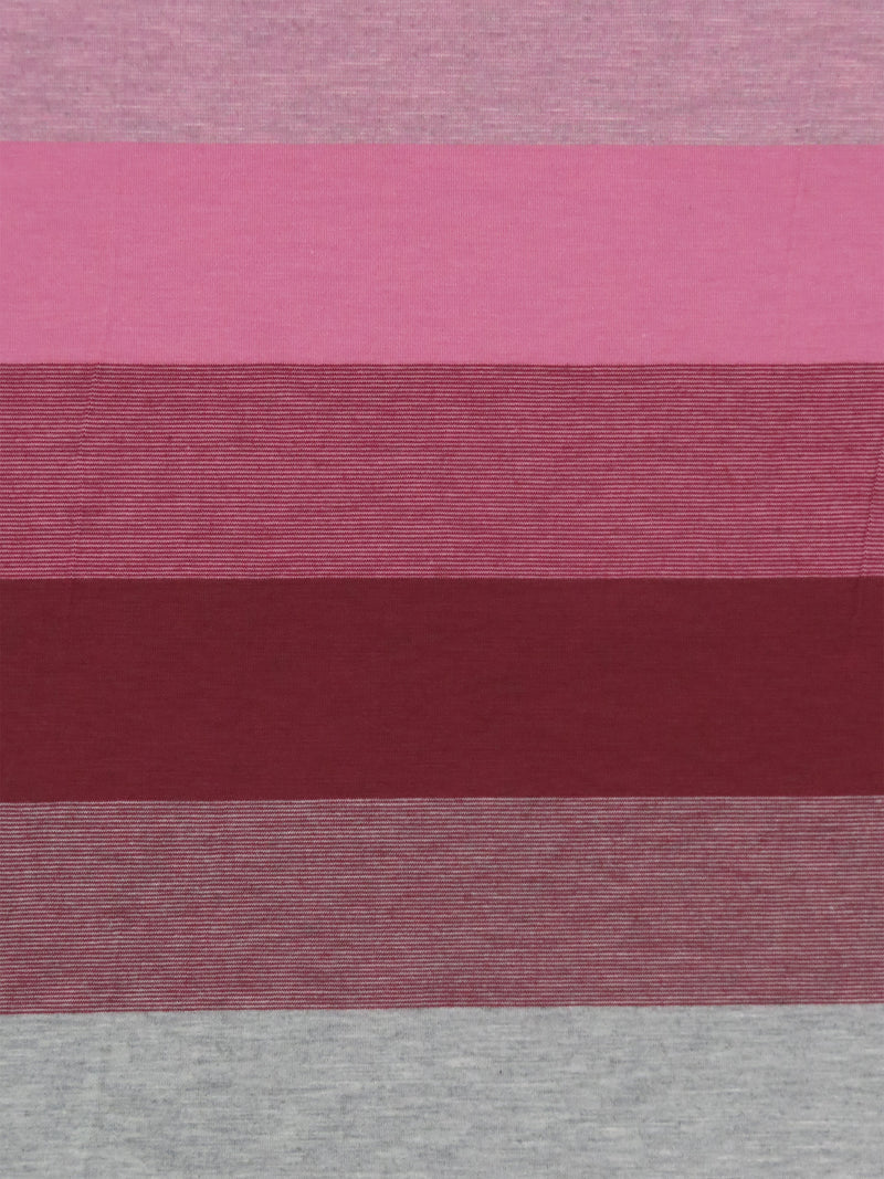 Carnation Pink/Heathered Stone Gray/Cabernet Rayon/Polyester/Lycra Horizontal Stripe Jersey Knit 60W