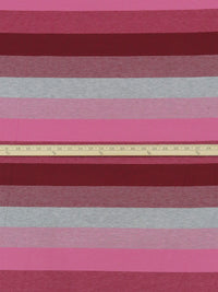 Carnation Pink/Heathered Stone Gray/Cabernet Rayon/Polyester/Lycra Horizontal Stripe Jersey Knit 60W