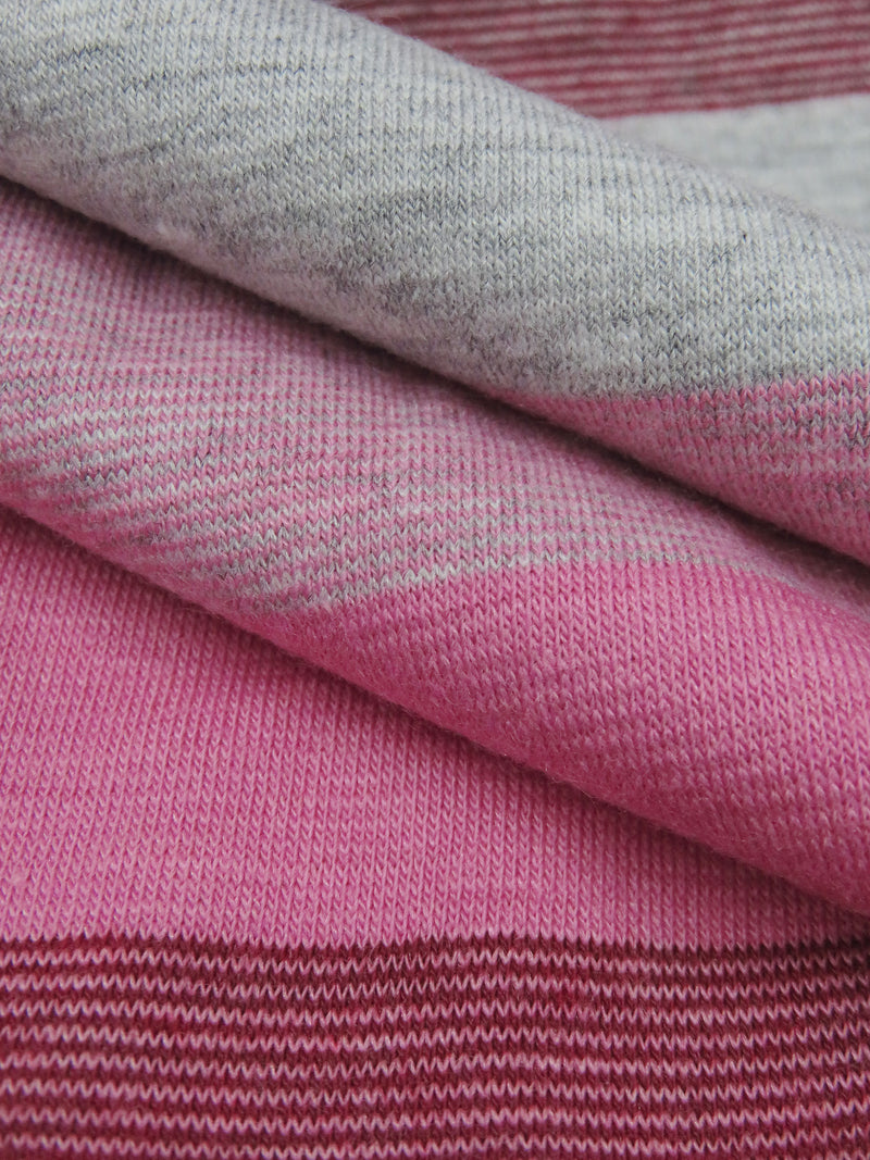 Carnation Pink/Heathered Stone Gray/Cabernet Rayon/Polyester/Lycra Horizontal Stripe Jersey Knit 60W