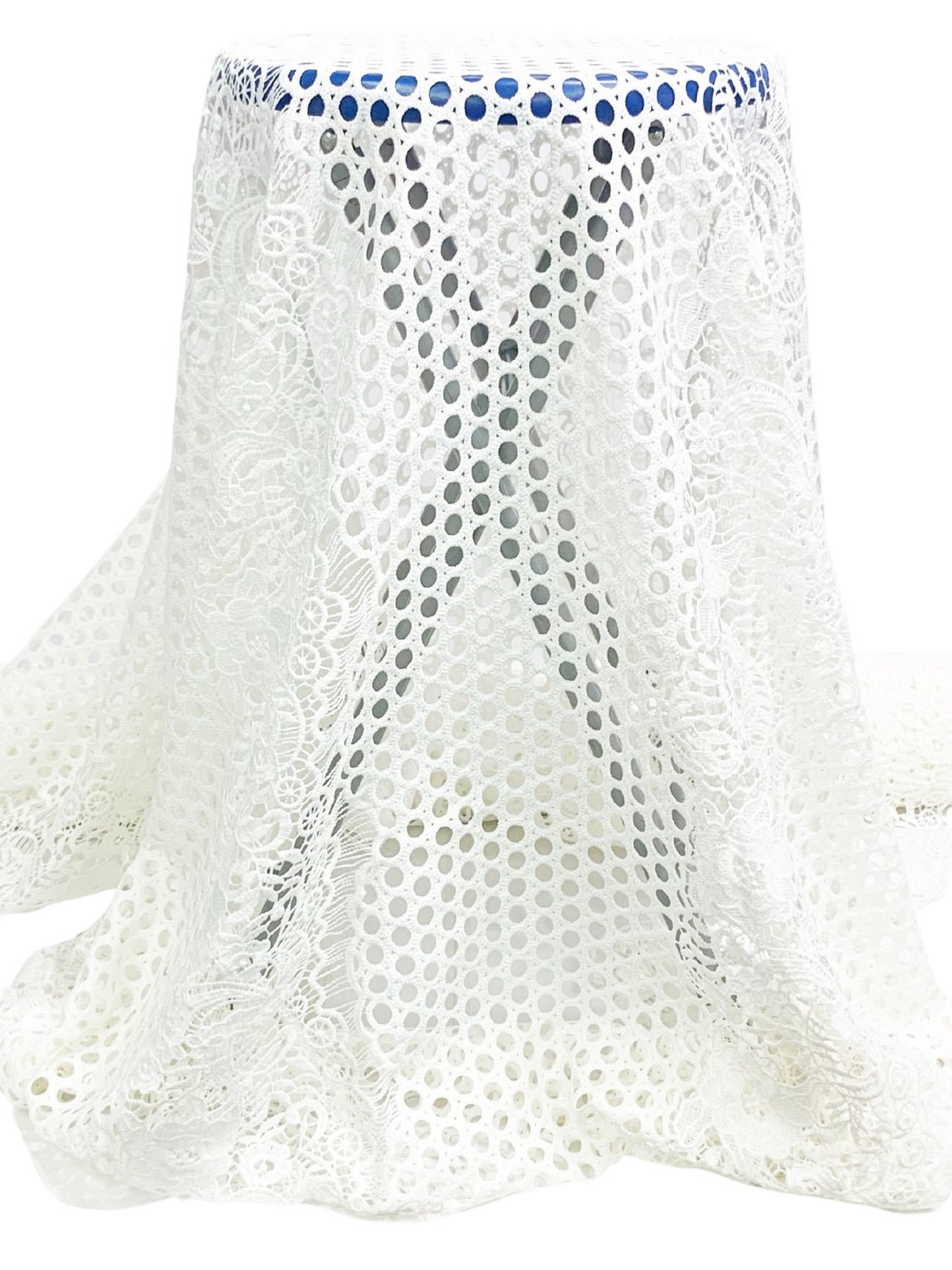 White 100% Polyester Double Scalloped Border Ornate Floral Guipure Lace - Famous Dress Designer - 48W