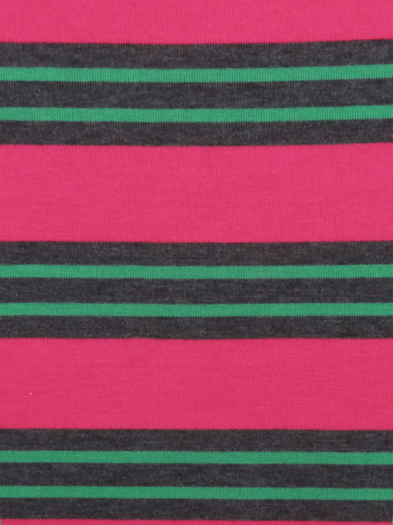 French Raspberry Pink/Evergreen/Charcoal Gray Polyester/Lycra Horizontal Stripe Sweater Knit 50W