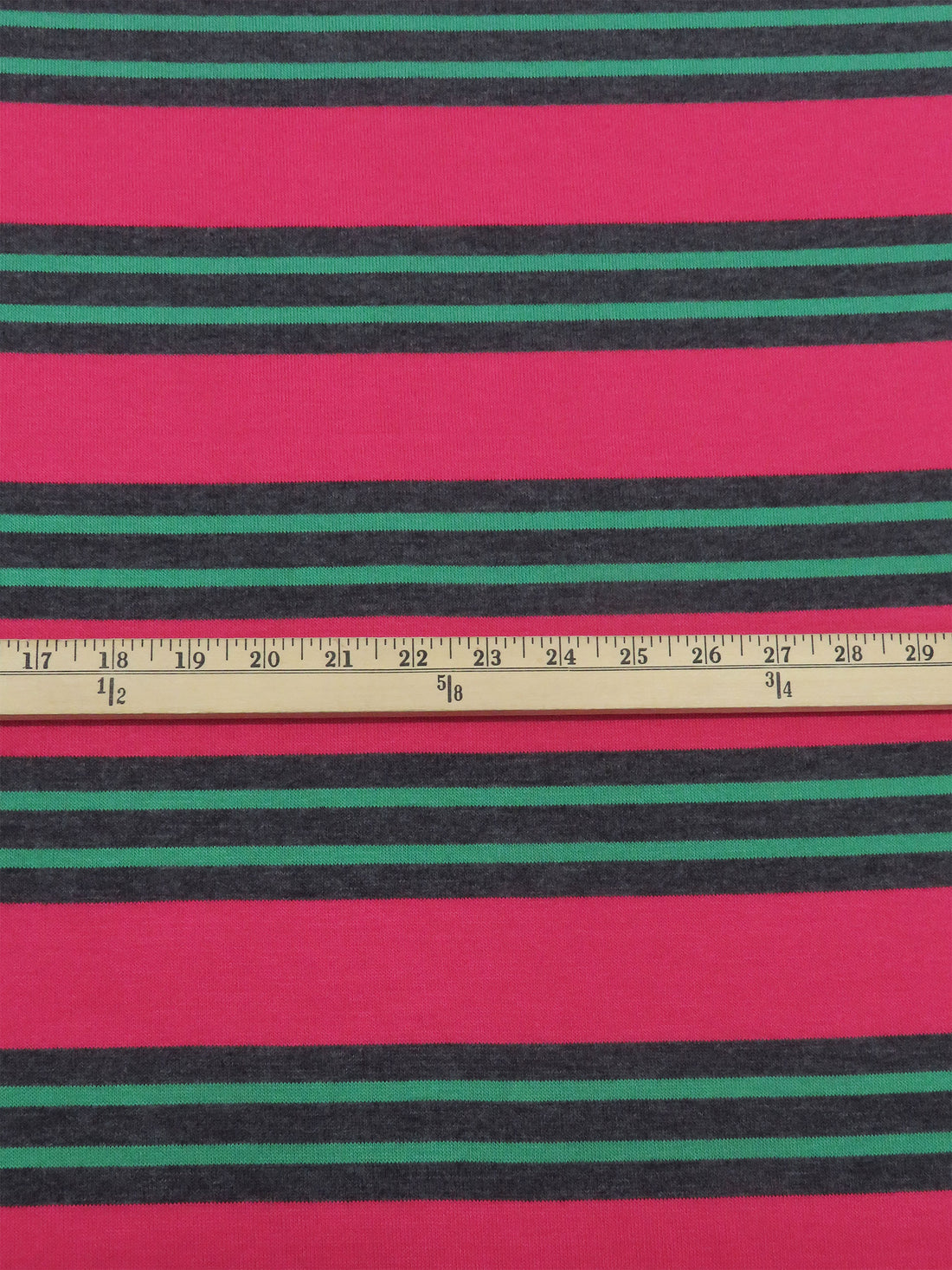 French Raspberry Pink/Evergreen/Charcoal Gray Polyester/Lycra Horizontal Stripe Sweater Knit 50W