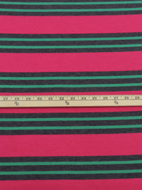 French Raspberry Pink/Evergreen/Charcoal Gray Polyester/Lycra Horizontal Stripe Sweater Knit 50W