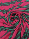 French Raspberry Pink/Evergreen/Charcoal Gray Polyester/Lycra Horizontal Stripe Sweater Knit 50W