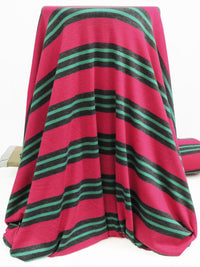 French Raspberry Pink/Evergreen/Charcoal Gray Polyester/Lycra Horizontal Stripe Sweater Knit 50W