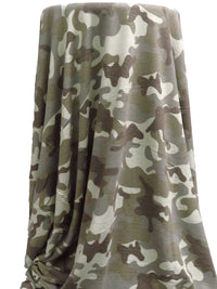 Dark Liver/Willow Gray/Eggshell/Multi Polyester/Rayon/Lycra Camouflage Print French Terry Knit - Robert Kaufman - 56W