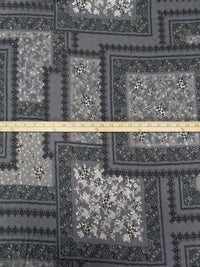 Cool Gray/Black/Off-White/Multi 100% Rayon Patchwork Print Crinkle Challis - Robert Kaufman - 50W